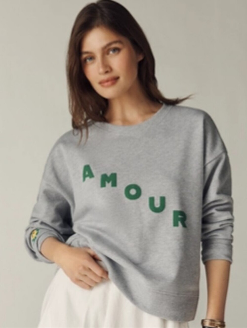 NWT Maeve 'AMOUR' Grey Sweatshirt with Green Lettering